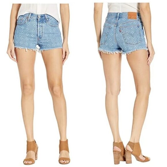 Levi's 501 Premium quality Button fly shorts Size 25 Distressed Dottie Blues - Picture 3 of 10